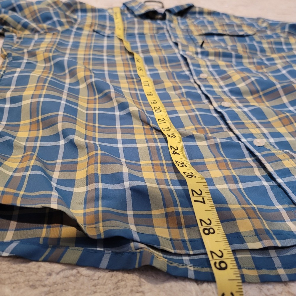LL Bean Mens Technical Plaid Button Down Shirt Blue Yellow L-REG